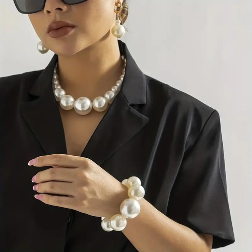 Women Pearl Jewelry Set Design Earrings, Necklace, Bracelet Wedding Party Gift - Picture 1 of 4