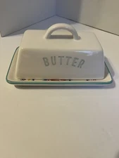 Old East Main Porcelain Covered Butter Dish Floral Bottom "BUTTER" Name on Cover