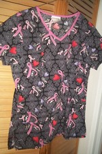 WOMAN'S SCRUB STAR BRAND SHORT SLEEVE CANCER PRINT SCRUB TOP SHIRT SIZE XS