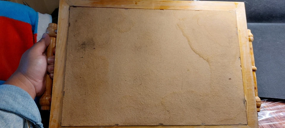 Tray Ceramic Portugal Blue White Prints Wooden Frame Handler Home Decor Kitchen - Photo 3/4