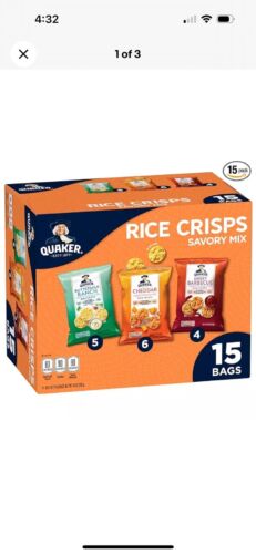 Quaker Rice Crisps 3 Flavors Savory Mix 15 Bags BBD 2/16/2025