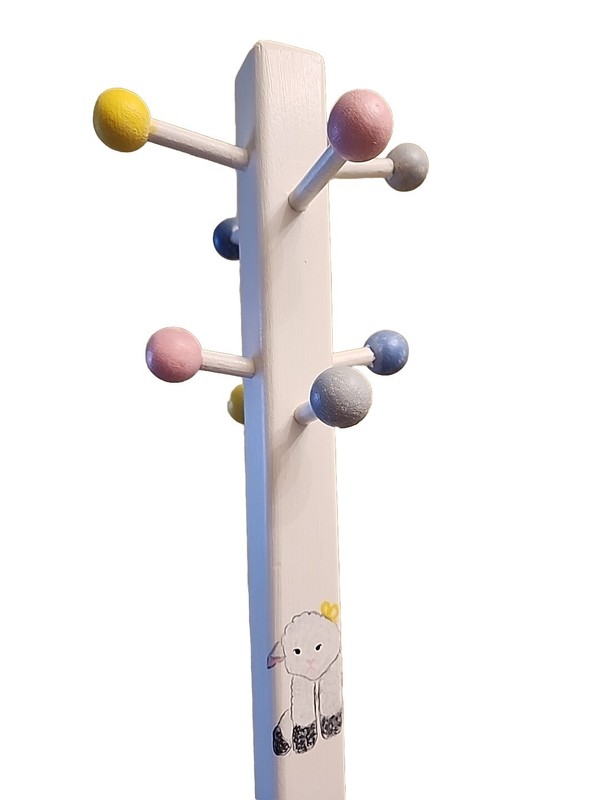 Coat & Hat Standing Rack Children's White Hand Painted Furniture 47" Tall EUC