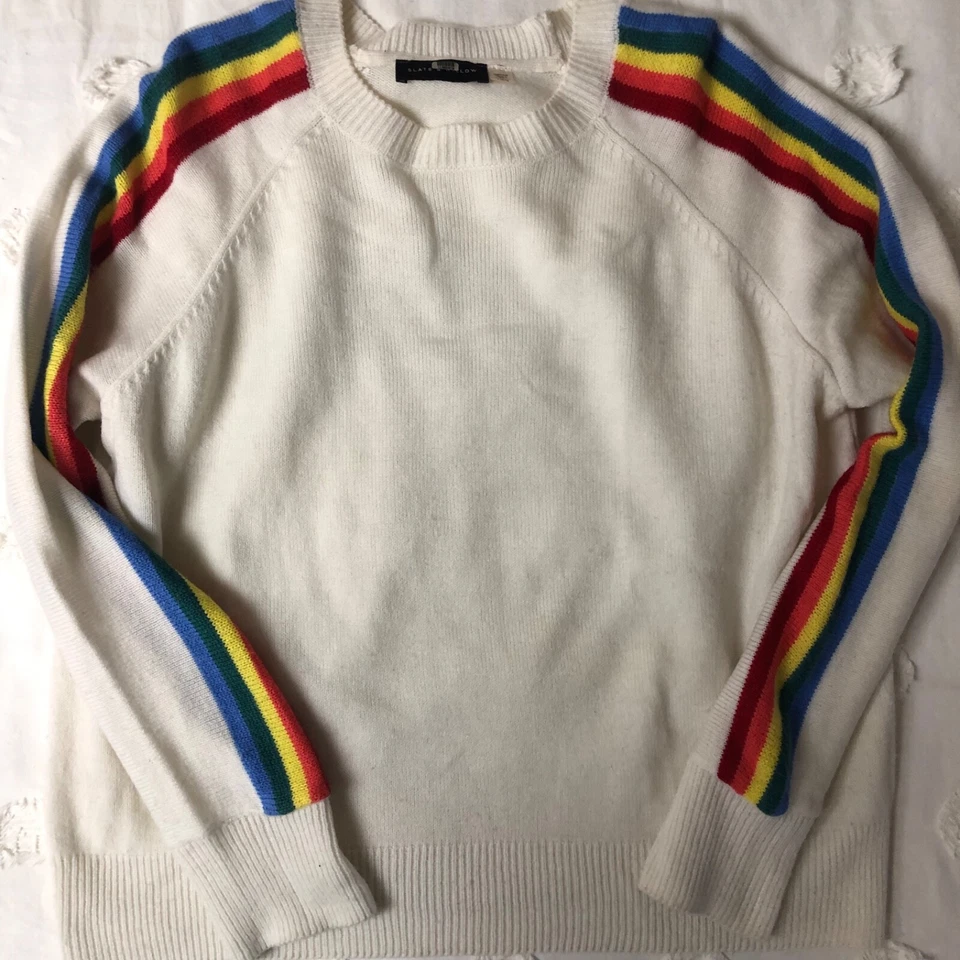 СЛАНЕЦ + ИВА слоновой кости легкий свитер с радужными рукавами женщин L - Изображение 2 из 4