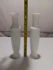 Vintage 2 White Milk Glass Grecian Flower Vase 10" Ribbed Design 2 Pack Vase