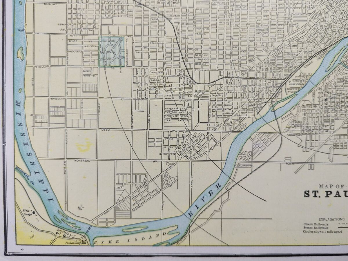 1899 Minneapolis, St Paul, Minnesota, United States, Antique Baedeker Map,  Print