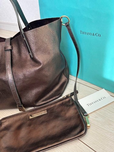 TIFFANY&Co. Reversible Tote with Pouch Suede Tote Bag metallic Brown Used - Picture 2 of 16