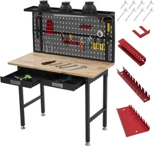 Heavy Duty Workbench 48"L x 24"W with Pegboard Worktable w/ Power Outlets