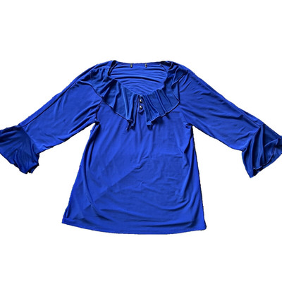 Vintage 90s Y2k Top Large Blue Ruffle Stretch Flare Sleeve Fairycore Whimsigoth