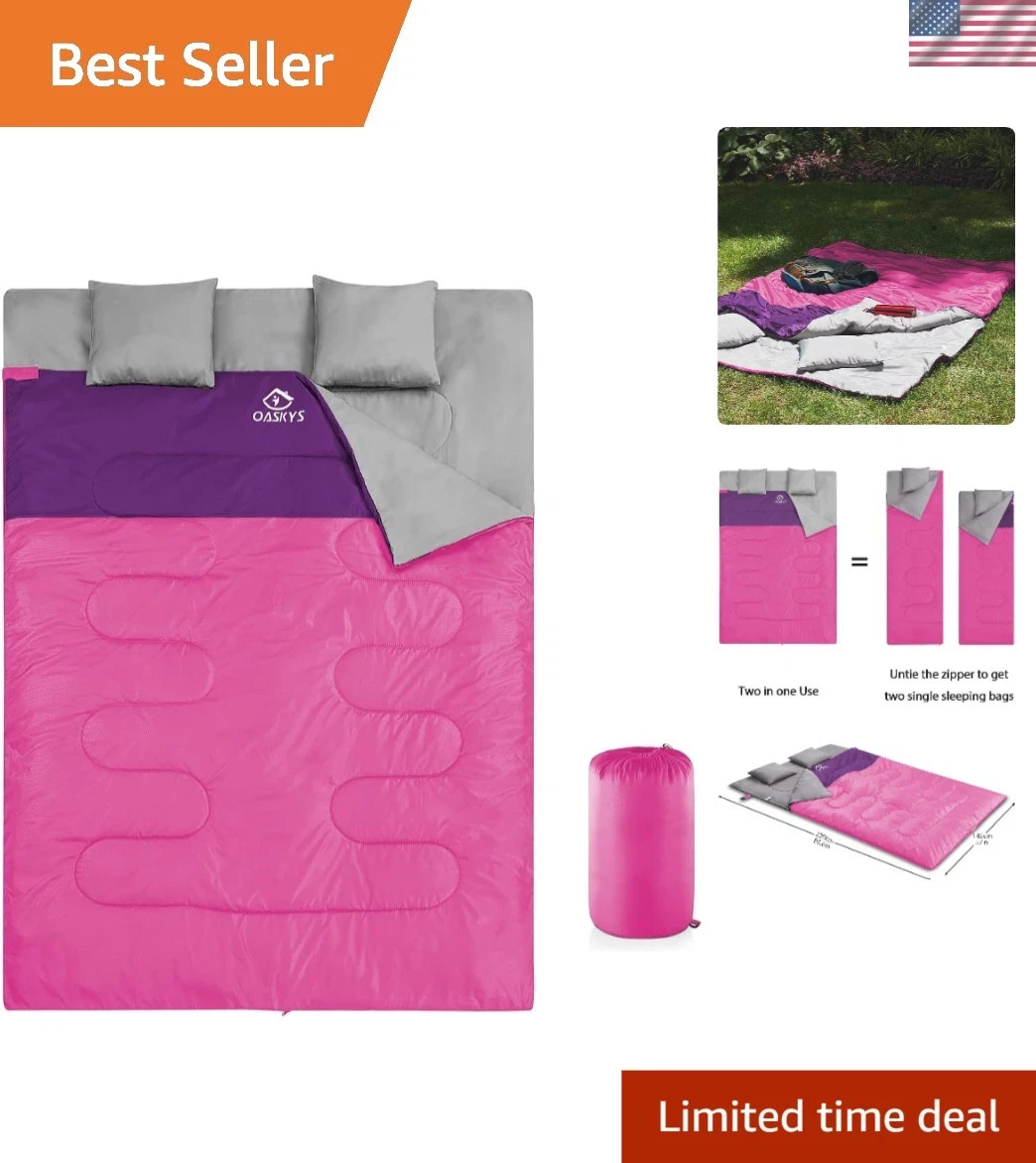 All Season Double Sleeping Bag for 2 - Waterproof, Warm & Cozy 2-Person Comfort