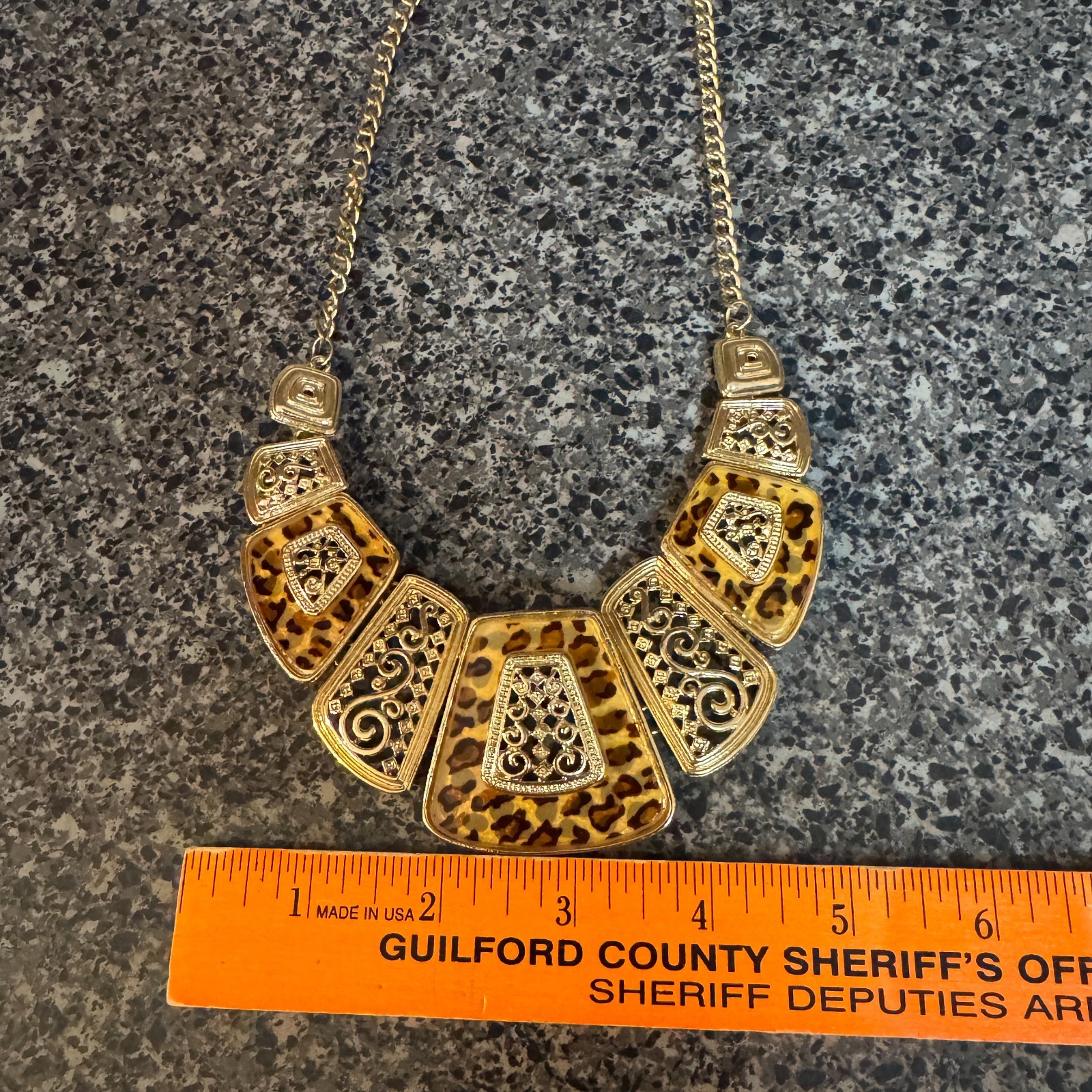 Vintage Leopard Print Statement Bib Necklace Gold… - image 8