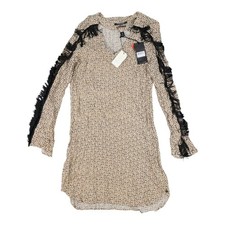 Scotch & Soda Dress Womens 4 Beige Floral Fringe Long Sleeve V Neck Size 4 NWT
