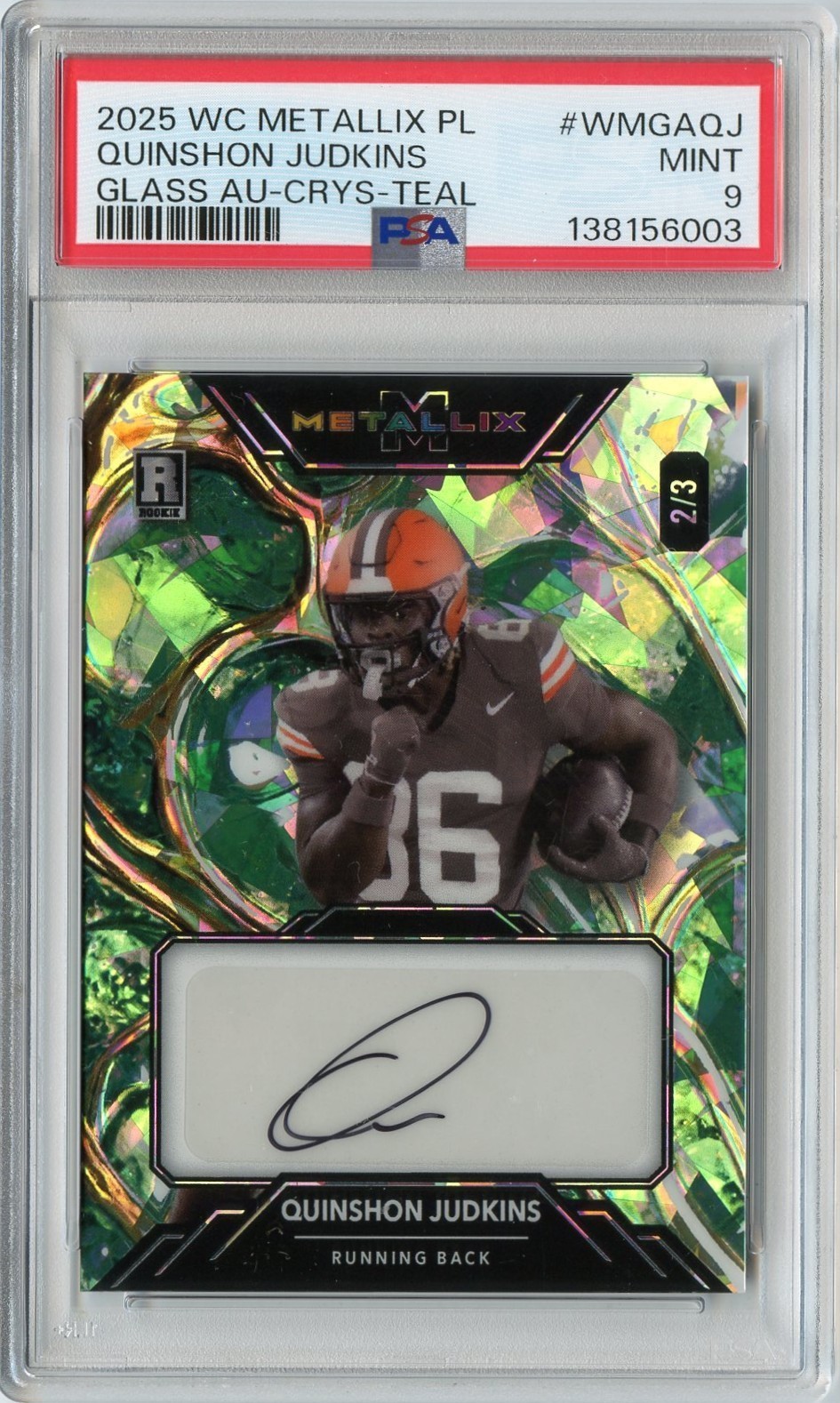 Quinshon Judkins Wild Card Metallix Pro-Look Hobby Glass Autographs #WMGAQJ Crystal Holographic Foil-Teal