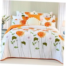 100 Cotton Quilt King Size Sunflower Bedding Set King 106"x96" Orange