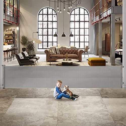 WOMHOM 140 INCH OUTDOOR RETRACTABLE GATE DOGS EXTRA WIDE - GRAY