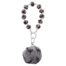 Cute Grey Furry Leopard Keychain Durable Plush Pom Pom Bag Charm