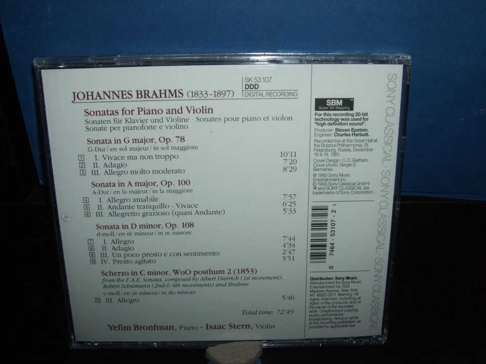 Brahms Sonatas for Piano & Violin Yefim Bronfman/Isaac Stern Live Sony CD - Image 2 of 3