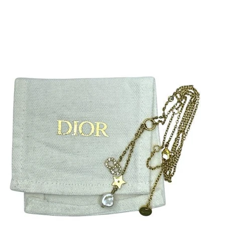 Collana Christian Dior CD Stella Placcata Oro Resina Perla Cristallo con Sacchetto Portaoggetti
