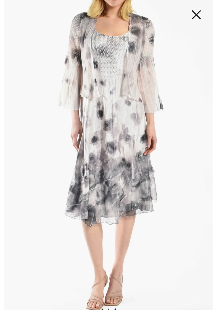 komarov charmeuse & chiffon dress Komarov Charmeuse & Chiffon Dress with Jacket, As L, New, Gray
