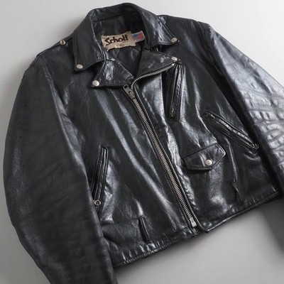 Schott 618 Vintage Herren Größe 40 Schwarz Leder Double Riders Jacke Authentisch