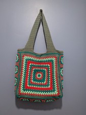 Crocheted Tote Bag Colorful Crochet Fabric, Lined And Pockets.