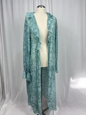 Wild Fable Women’s L Cover-up Dress Turquoise Floral Sheer Open Tie Front Boho