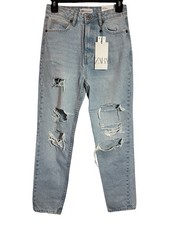 NWT Zara Classic Mom Fit Jeans Women's Sz 2 Distressed High Rise Ankle Length