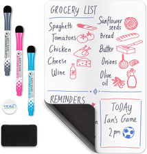 Magnetic Dry Erase White Board Sheet for Fridge 12X8 In, with Stain Resistant Te