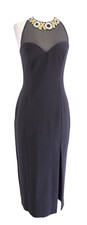 Vtg 90s Black Mesh Sweetheart XO Embellished Midi Dress Cocktail Party Size 4