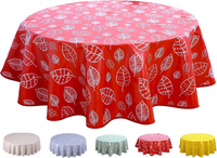 Wachstuch Tischdecke Abwaschbar Rund 140Cm BläTter Rot