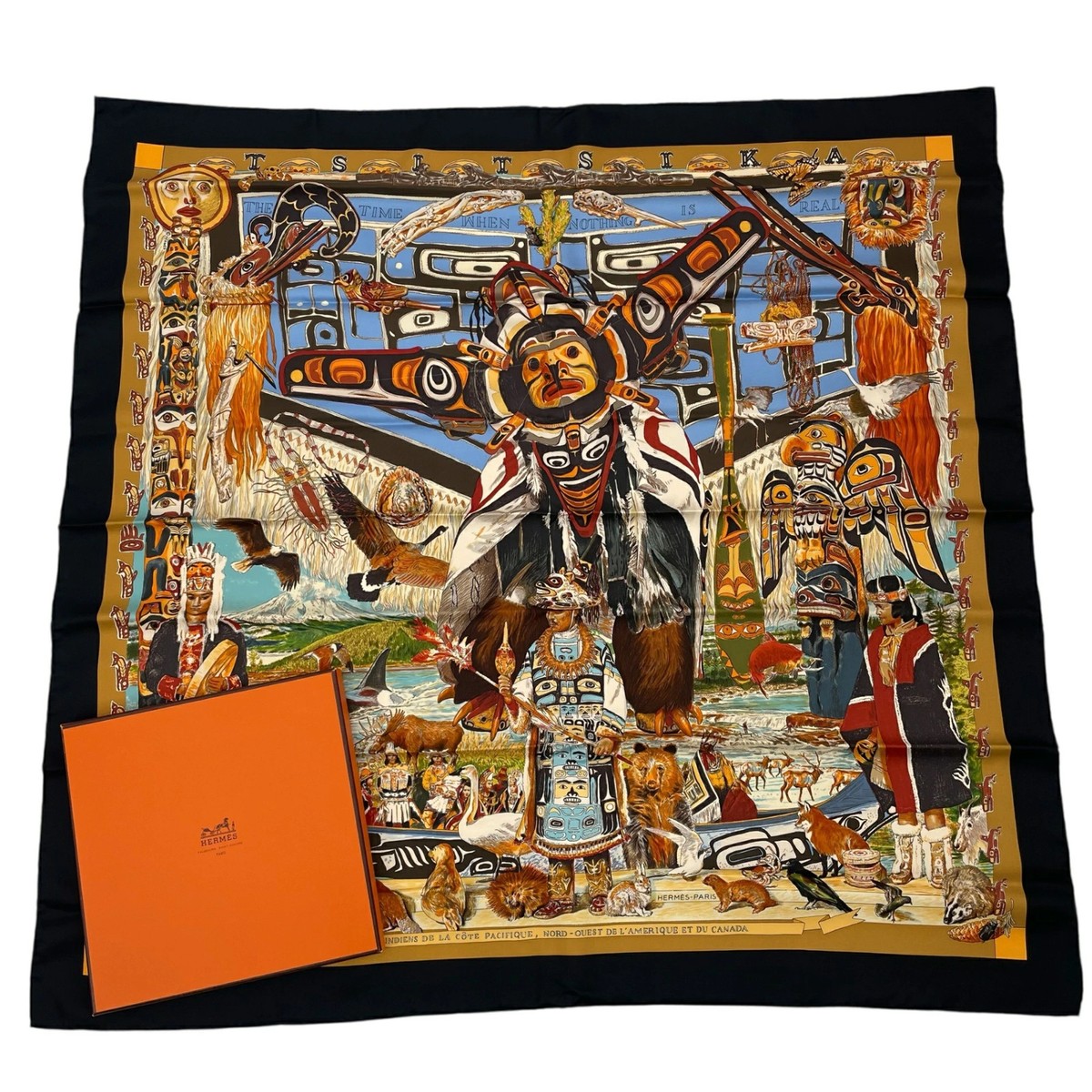 HERMES アフリカ チーター Hermes Scarf Stole TSITSIKA Kermit Oliver Native Americans Silk