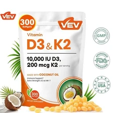VEV Micro Ingredients Vitamin D3 K2 Coconut oil 300 Softgels Dietary Supplement