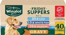 WINALOT Friday Suppers Mixed Variety Fish in Gravy Wet Dog Food Pouches 40X100G 4.04 per kilo