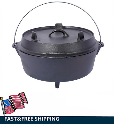 Cast Iron 12 Quart Seasoned Cast Iron Dutch Oven with Bail Handle