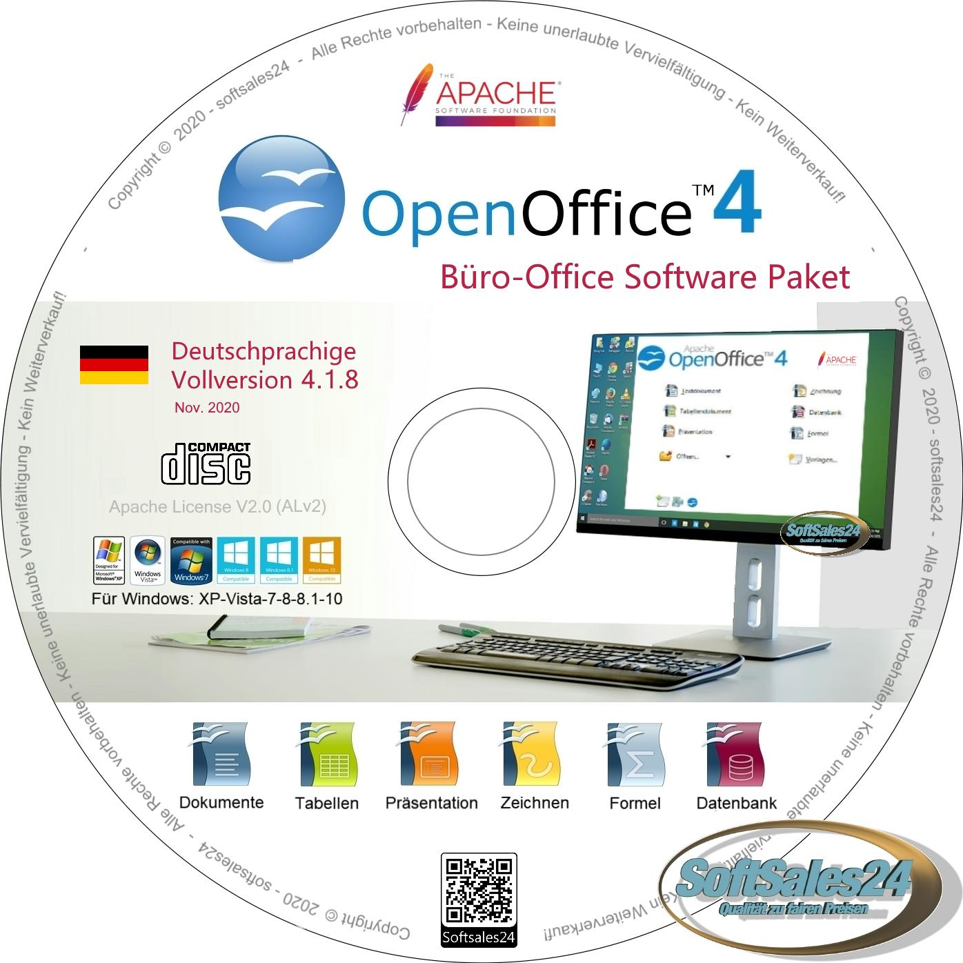 BÜRO OPEN OFFICE SOFTWARE PAKET CD TEXTE SCHREIB PROGRAMM WIN 10 8 7 ...