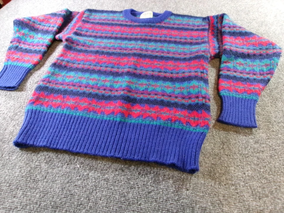 VINTAGE 80s LL Bean Sweater Womens Medium Blue Worsted Wool Crew Neck Pullover M - Image 3 of 4
