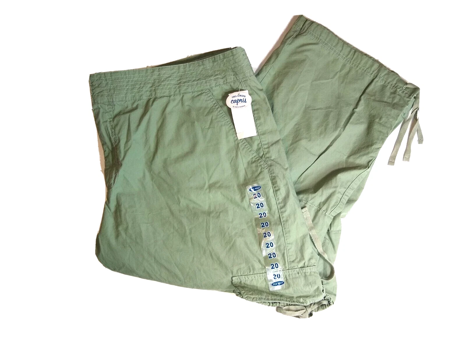 NWT Old Navy Womens Low Waist Capri Pants Lime Green Cotton Drawstrings Size 20