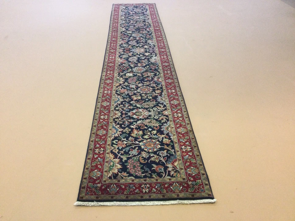 2’.7” X 13’.8” Blue Red Excellent Quality Floral All-Over Hand Knotted Runner - Image 2 of 4
