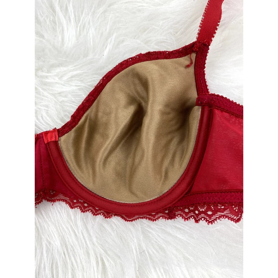 Sujetador On Gossamer para mujer talla 32D rojo sin forro encaje balconette estrás Foto 4 de 4