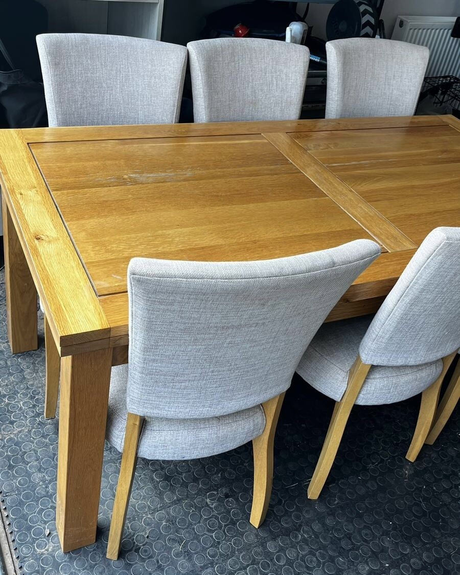 Oak furniture land dorset dining table extending & 6 fabric chairs eBay