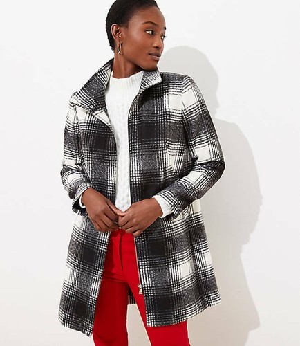 LOFT Women's NWT Plaid Funnel Neck Coat 