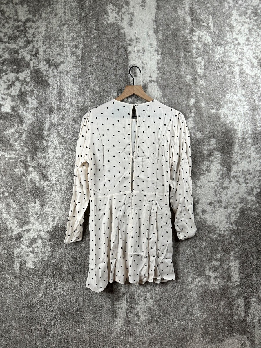 Reformation Dress 8 Womens White Long Sleeve Shift Polka Dot Tunic | eBay
