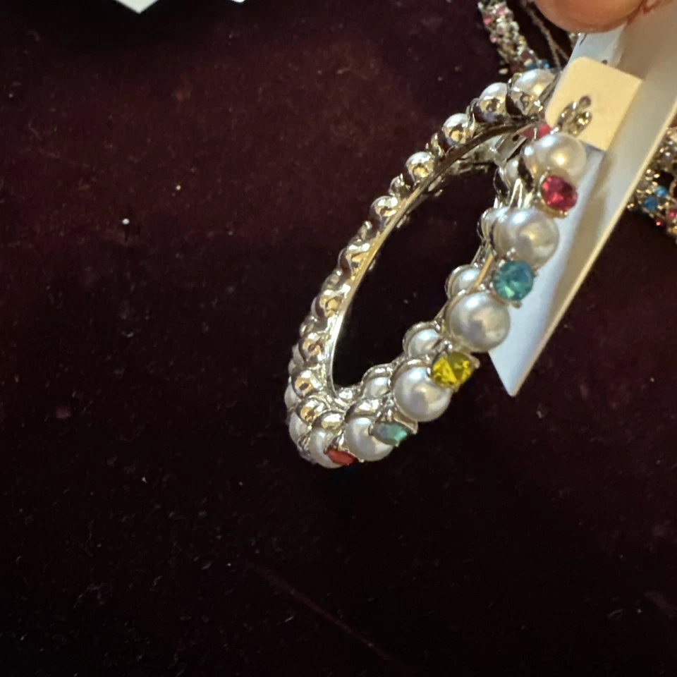 $55 Betsey Johnson Granny Chic Perla Colorida Piedra Aro Pendientes M500 Foto 4 de 4