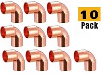(10 Pcs) EZ-Fluid 3/4" Copper 90 Elbow C X C Solder Plumbing Fittings Lead Free