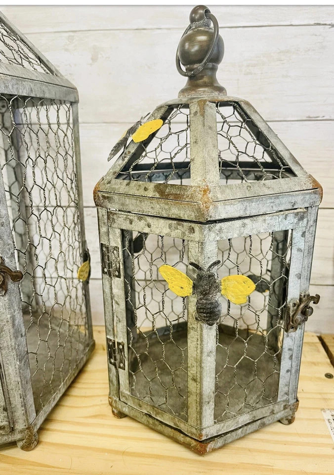 Rustic Metal Birdcages With Chicken Wire Set Of 2 NEW - Image 4 of 4