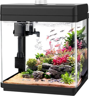 AQQA 5L Aquarium Starter Kits,Nano Fish Tank with Filter and LED