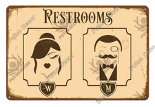 Restrooms W M Metal Tin Sign Vintage Toilet WC Poster Bathroom Retro Plaque