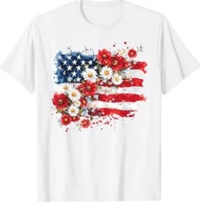 4th of July Floral American Flag Wildflowers Patriotic Women T-Shirt