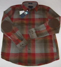 NWT Pendleton Olive/Brick Red Plaid TRAIL Shirt 100 Virgin Wool M ELBOW PATCHES