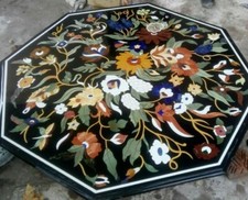 Centrotavolino 42'' Marmo Nero Pranzo Caffè Intarsiato Malachite Decorazione Fatto a Mano