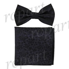 Men Pre-tied Bow Tie  hankie set floral purple black wedding party prom formal